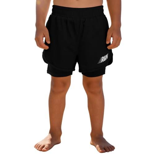 TiaoBug Pantalones Cortos Deportivos para Niño Shorts Compresión Pantalón Corto Leggings Deportivas Al Aire Libre Negro 11-12 años