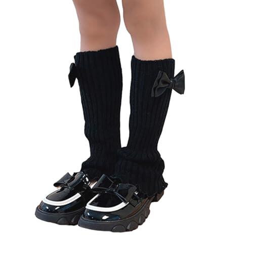 Limtula 1 par de calentadores de piernas con lazo para niños, calcetines elegantes de punto, calcetines sueltos, mangas de moda, perfectos para el uso diario, calentadores de moda para niñas, Negro, M