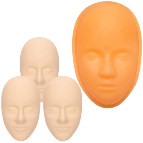 Hemobllo Maniquí de Piel Sintética para Tatuajes y Bordado Facial, 3 Piezas de Silicona Base de PVC Naranja, Diseñado para Práctica Profesional y Formación en Maquillaje Permanente