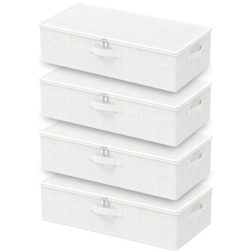 Genérico Caja de Almacenaje Bajo la Cama, Plegable Organizador Armario para Ropa con Tapa, Tela Duradera, Para Lavable, Mantas, Sábanas, Zapatos, Paquete de 4, Blanco, 60 x 30 x 15 cm,