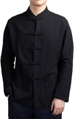 Chaqueta Kung Fu suelta, Chino Tang Suit Men Traditional Kung Fu Tai Chi Jacket Solid Color Long Sleeve,Traditional Tang Costume for Men, Negro , XXXXL