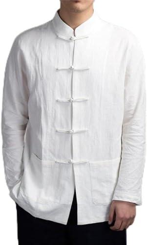 Chaqueta Kung Fu suelta, Chino Tang Suit Men Traditional Kung Fu Tai Chi Jacket Solid Color Long Sleeve,Traditional Tang Costume for Men, blanco, XXXXL