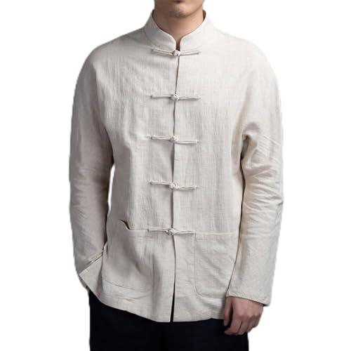 Chaqueta Kung Fu suelta, Chino Tang Suit Men Traditional Kung Fu Tai Chi Jacket Solid Color Long Sleeve,Traditional Tang Costume for Men, albaricoque, L