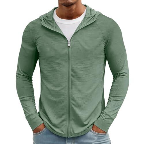 Camiseta UPF 50 Hombre, Camisetas Gimnasio Hombre, Outdoor Running Manga Larga Protector Solar Ropa Técnica con Capucha UV Tecnica Deporte Montaña Verano Pesca Ropa Protección Solar, XL