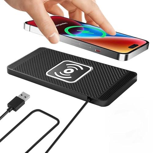 BOROCO Cargador de coche inalámbrico de 15 W, alfombrilla de carga rápida con 4 modos de carga, base de carga antideslizante para puerto USB (cable de 1 m)