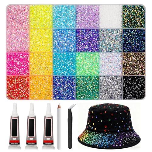 Bedazzler Kit|30000PCS Bedazzler Kit, 24 Rejillas DIY Divertidos Diamantes de Imitación con 3 Piezas de Pegamento de 10 ml y Bolígrafo de Recogida, Diamantes de Imitación de 0, 3 cm para Ropa, Tazas