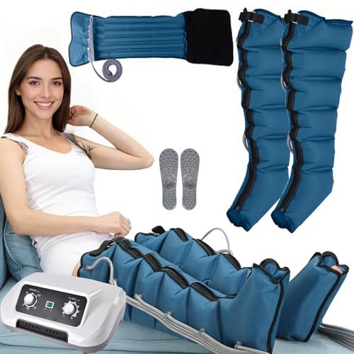 Presoterapia para Casa Abdomen y Piernas, Maquina Botas Aparato Presoterapia Profesional Pierna, 6 camaras Masajeador Circulación (Azul Piernas+Abdomen, M)