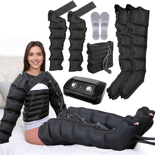 Presoterapia para Casa Abdomen y Piernas, Maquina Botas Aparato Presoterapia Profesional Piernas cuerpo completo, 6 camaras Masajeador Circulación Drenaje Linfatico, Bajo Ruido, 30-240 mmHg Ajustable