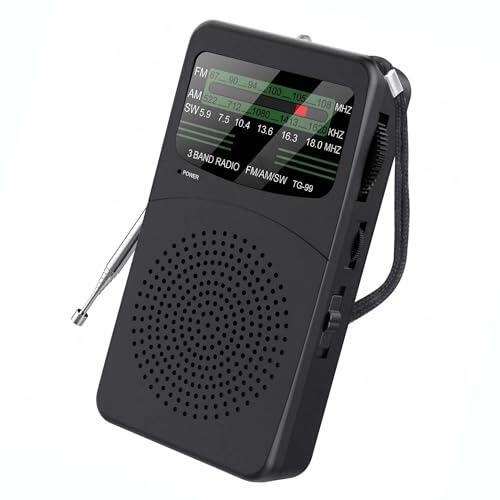 Radio Portátil Pequeña FM/Am/SW con LED, Bolsillo Analógico a Pilas, Entrada para Auriculares 3.5mm, Sintonización Manual, Fácil de Usar para Personas Mayores, Viajes y Emergencias, No Incluye Pilas