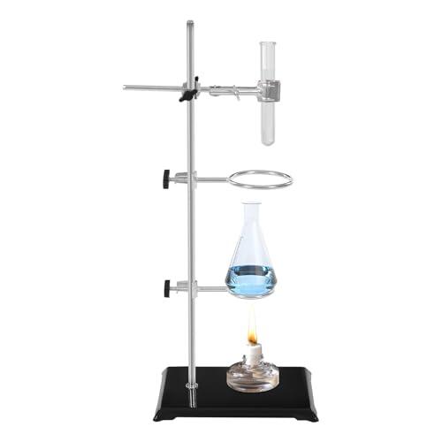 Juego de soporte de laboratorio de 50 cm, trípode de laboratorio con clips ajustables y neumáticos redondos para experimentos químicos y físicos en laboratorios, soporte de metal, accesorios para