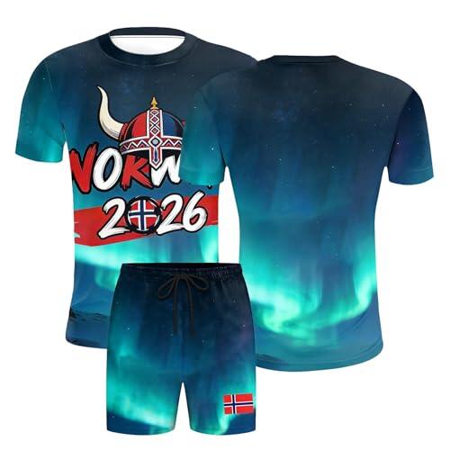 2026 Conjunto Unisexo Dos Piezas Algodón Casual Verano Mangas Cortas Camiseta y Pantalones Cortos Suelto Ligero Transpirable Cómodo Conjunt con Estampado de Fútbol Apto para Partidos de Fútbol