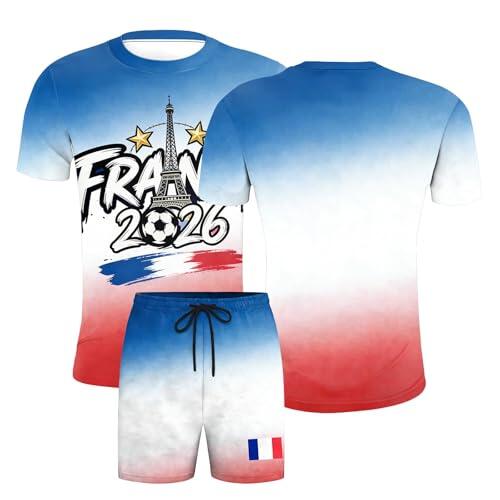2026 Conjunto Unisexo Dos Piezas Algodón Casual Verano Mangas Cortas Camiseta y Pantalones Cortos Suelto Ligero Transpirable Cómodo Conjunt con Estampado de Fútbol Apto para Partidos de Fútbol