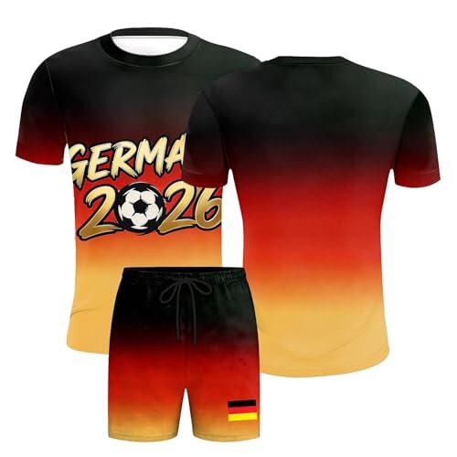 2026 Conjunto Unisexo Dos Piezas Algodón Casual Verano Mangas Cortas Camiseta y Pantalones Cortos Suelto Ligero Transpirable Cómodo Conjunt con Estampado de Fútbol Apto para Partidos de Fútbol