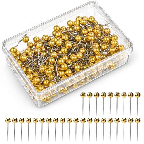 200 alfileres con cabeza, alfileres de pin, alfileres con caja de almacenamiento, pines para tablón de anuncios, mapas, dorados para manualidades, fotos, tableros de corcho (4 x 15 mm)