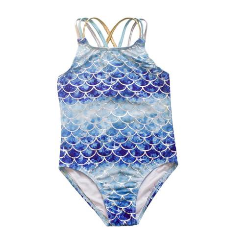 Genérico Bañador Natacion Niña, Nuevo Traje De Baño De Una Pieza Memaid Azul para Niñas con Diseño De Escamas De Pez con Láminas Doradas Traje De Baño para Niños