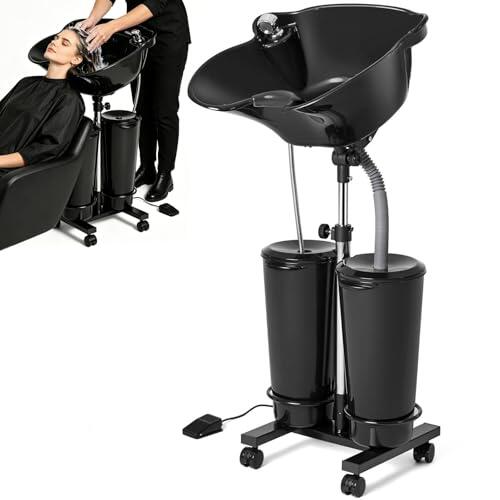 Lavabo Portátil Para Lavado De Cabello, Lavabo Profundo Para Peluquería Móvil Con Bomba Eléctrica, Altura Ajustable, Con 2 Cubos Y Mangueras De Desagüe, Para Peluquerías, Personas Mayores Y Mujeres Em