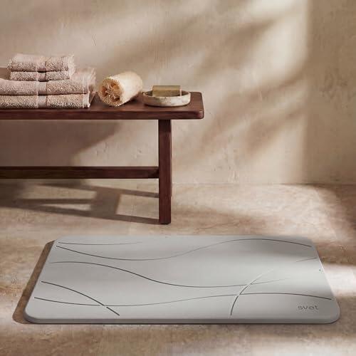Svet - Alfombra Diatomita Baño - Secado Rápido y Ultra Absorbente, Antideslizante, Antibacteriana y Antihongos, Alfombrilla Baño Diatomita de Piedra. (Mar Gris Claro)