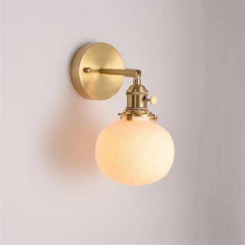 Apliques de Pared Vintage latón Dorado for baño, Apliques cerámica, Blanca, con Forma Globo for Dormitorio, Sala Estar, Pasillo, casa Campo