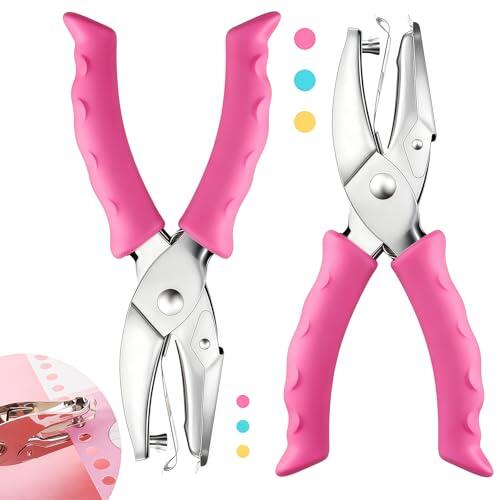 Xuwajeyu Juego de 2 mini perforadoras, perforadora portátil de un solo agujero de 1/4" y 1/8", perforadora de papel con agarre suave para oficina, manualidades y uso en papel (rosa)