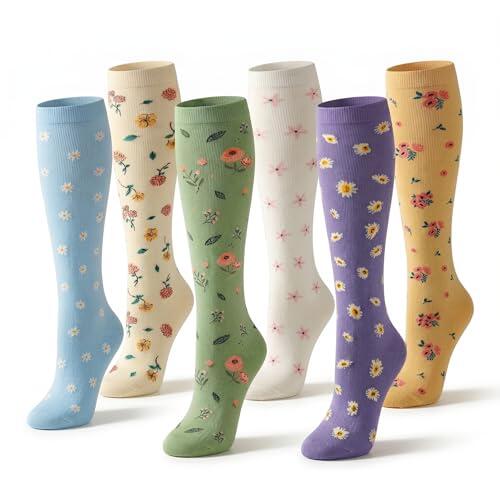 LEOSTEP 6 pares de calcetines de compresión para hombres y mujeres, soporte diario para viajes, trabajo y estilo de vida activo, medias cómodas y transpirables, calcetines de senderismo, viajes y