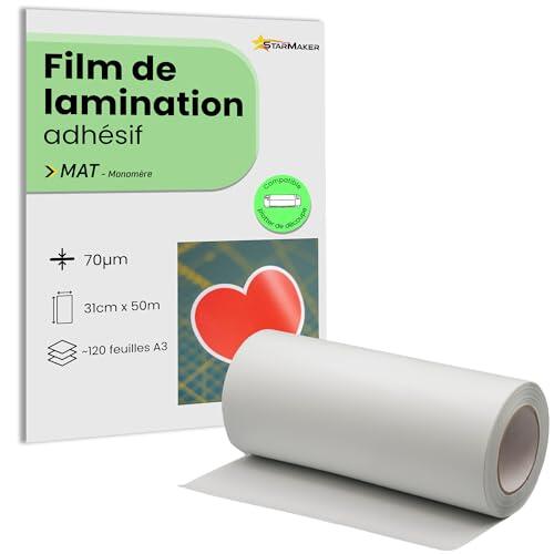 Rollo de 31 cm x 50 m A3, película de laminación en frío mate, láminas laminadas autoadhesivas para fotos y pegatinas. Compatible con plotter de corte