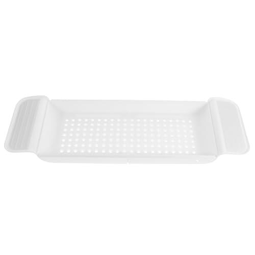 INOOMP Estante Telescópico Retráctil para Bañera de Plástico Blanco Antioxidante, Bandeja Multifunción para Baño y Soporte para Accesorios Personales