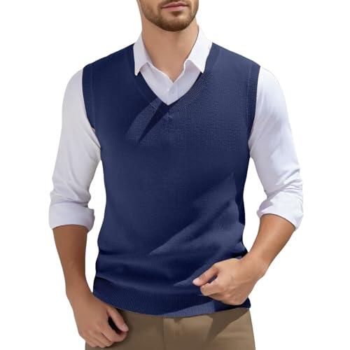 Jersey de verano para hombre sin mangas chaleco de punto con cuello en v chaleco de punto primavera color sólido sin mangas de punto para hombres, marine, 3XL