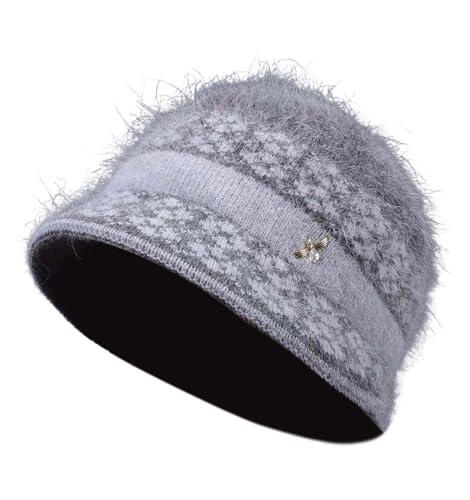 Generisch 2026 Gorro de invierno para mujer, gorro de lana cálido con forro polar, gris, talla única
