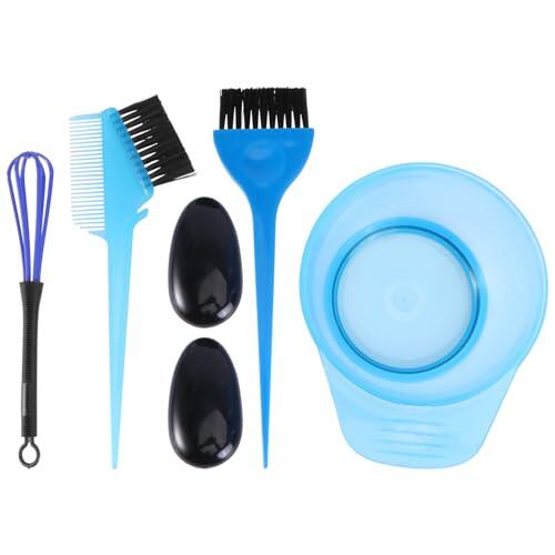 HEALLILY Kit de Tinte Cabello de 5 Piezas Azul Cepillo Lavable y Orejeras Reutilizables, Herramienta de Plástico para Teñir Cabello en Casa o DIY