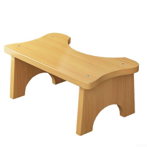 Taburete ergonómico para inodoro hecho de madera maciza con curva contorneada que se adapta alrededor de la base del inodoro y parte inferior antideslizante para una colocación segura (color claro)