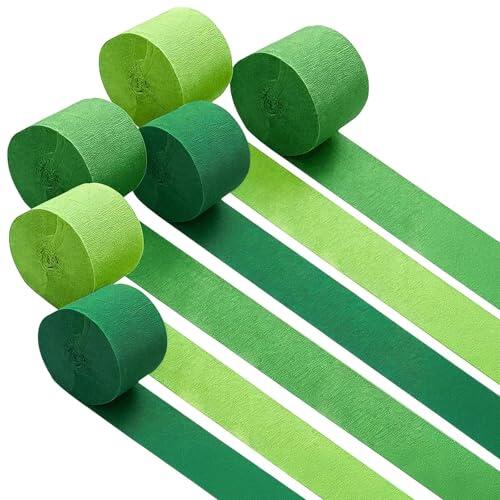 ZIJANG 6 Piezas Papel Crepe- Serie Verde, 4,5 cm × 25 m Papel Pinocho Colores, Rollos de Papel Crepé, Cintas Decorativas para Fiestas y Celebraciones