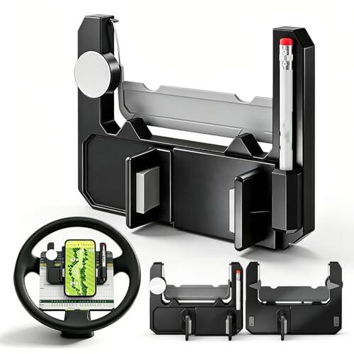 NNBWLMAEE Golf Cart Steering Wheel Phone Holder, Flip Up Phone Mount with Scorecard Slot, 360° Adjustable Golf Steering Wheel Phone Mount, Universal Golf Cart Phone Holder for iPhone Android (A1)