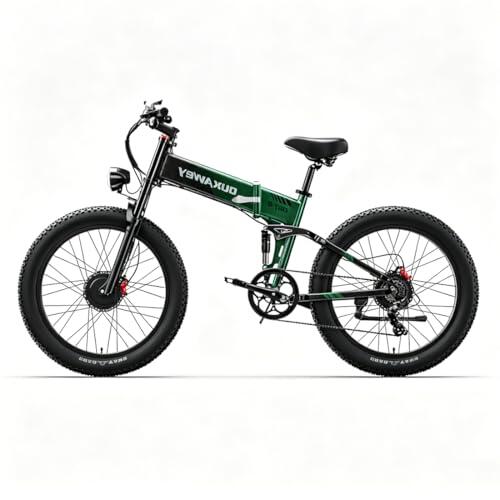 LANKELEISI Bicicleta eléctrica todoterreno Dukawey BST-6 Dual Motor con neumáticos Fat de 20 pulgadas (verde)