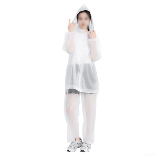 Conjunto de traje de lluvia impermeable de EVA para adultos, impermeable ligero de dos piezas y pantalones de lluvia con costuras reforzadas para trabajo al aire libre y desplazamientos (blanco)