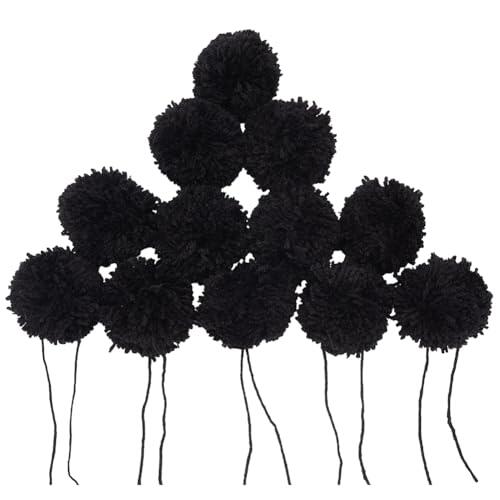 CABODYALS 12 Unidad de Pompones de Hilo Negro Bolas de Lana Peludas Desmontables Pompones s de Ganchillo Bolas Colgantes de Poliéster para Tejer Adornos de Invierno Accesorios para Manualidades