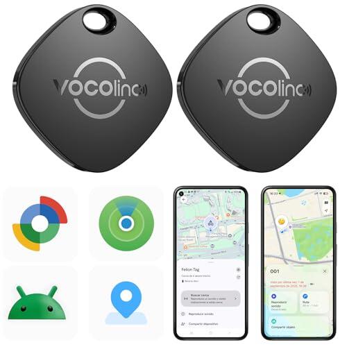 VOCOlinc Smart Tag Finder Pack de 2, Localizador Bluetooth SmartTag Tracker Soporte Android Google Localizador o iOS Apple Buscar App, Rastreador para Llaves Equipaje Cartera Bicicleta Mochila Bolso