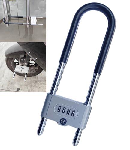 Cerradura en U de combinación de grillete largo, cerradura de seguridad de doble puerta, código de 4 dígitos con anulación de llave, cerradura de seguridad resistente para bicicleta, bicicleta