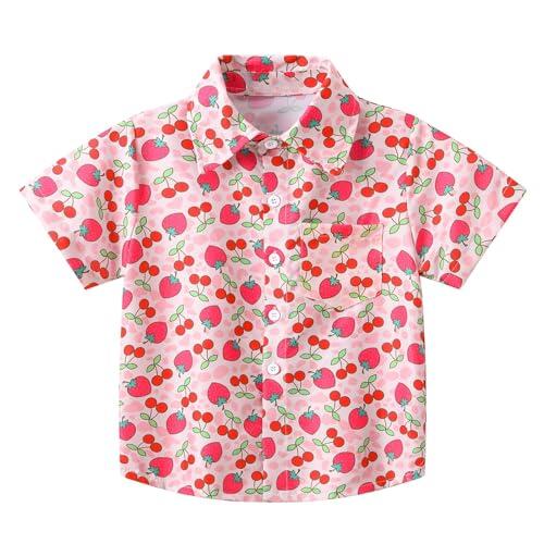 Camisa para niños de manga corta con cuello de solapa camisa para chicos con botones de algodón hawaiano, camiseta de verano elástica, camiseta de verano transpirable, camiseta deportiva, Rosa intenso