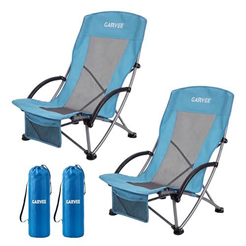 Silla De Playa Plegable Ligera con Respaldo Reclinable 5 Posiciones – Porta Vasos y Bolsa para Móvil – Estructura De Acero 150 kg – Ideal para Camping, Jardín y Festivales（2pcs）