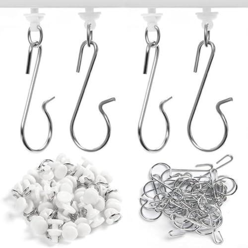 Entgoinggo Juego de 60 ganchos de polea de cortina, rodillos de plástico de metal silenciosos para instalar en pistas, accesorios de deslizamiento suave y silencioso para sistemas de tratamiento