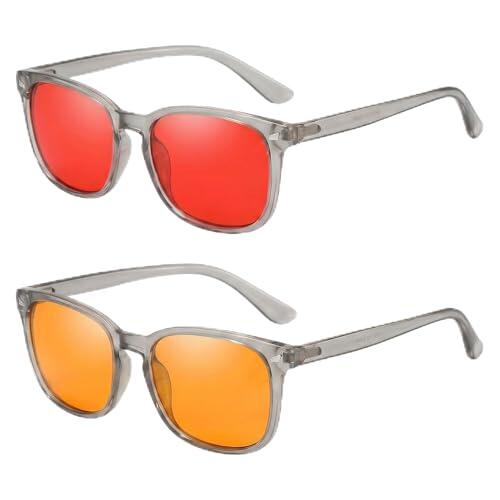 GRUMAU®️ Pack de 2 Gafas: Rojas Bloqueo Luz Azul y Amarillas – Filtro Luz Azul para Uso Diario y Nocturno, Diseño Elegante Hombre y Mujer, Incluye Paño de Limpieza (Transparente)