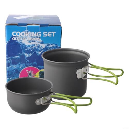 Nexbrill Juego de utensilios de cocina para campamento, aluminio anodizado duro, sin olla, con mango plegable, ligero, 1,23 L, para mochileros, senderismo, picnic, cocina al aire libre, verde (mango