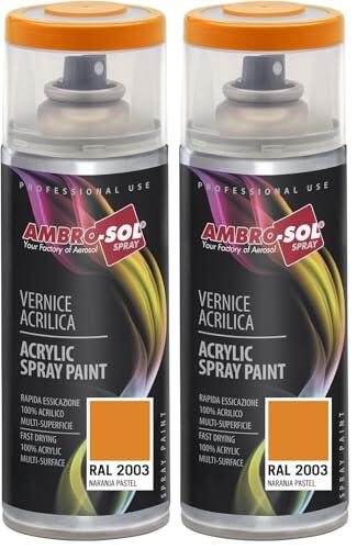 AMBRO-SOL - Pintura acrílica en spray, color Naranja Pastel, RAL 2003, resultado profesional en múltiples superficies, exteriores e interiores, 400 ml (Paquete de 2)