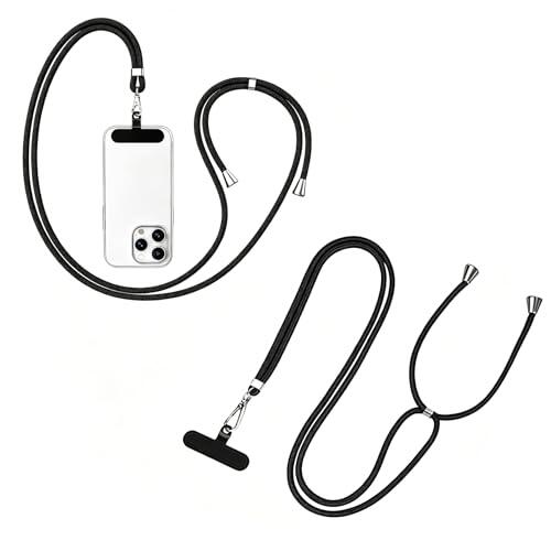 Genérico 2 Pieza Cordon para Movil Universal, Correa Cruzada para el Cuello y Muñeca, Cuerda para Móvil Compatible la Mayoría de Las Fundas de Teléfono - Negro