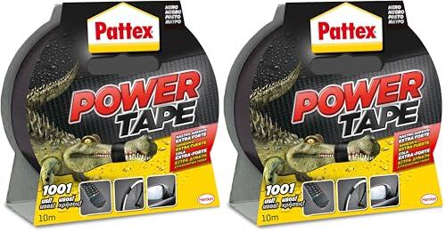 Pattex Power Tape, cinta multiusos resistente, fuerte, corte fácil, negro, 10 m (Paquete de 2)
