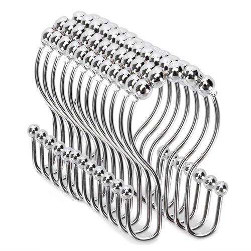 Tayahanude 12 Unidades de Anillos Dobles Antideslizantes para Cortinas de Ducha, Ganchos para Cortinas de Ducha, Anillos de Cortina de Ducha de Acero Inoxidable para Barra de Cortina de Ducha, Barra