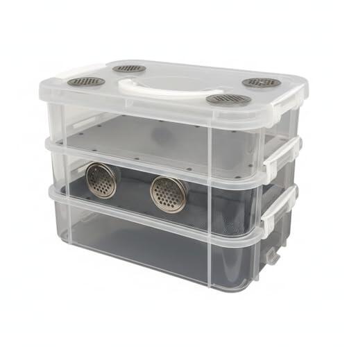Ginwrek Kit de granja de gusanos, kit de cría de gusanos de la harina, hábitat de plástico transparente con doble ventilación, cerraduras antiescape y accesorios fáciles de limpiar