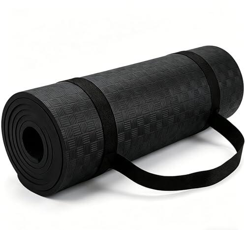 EasySpeed Esterilla Yoga Antideslizante,EVA Pilates y Fitness(Correa de Hombro),Tapete Grueso,Plegable y Cómodo,Fácil de Limpiar y Guardar,para Deportes, Gimnasio en Casa,Negro,60x188cm