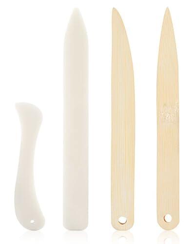 MenYiYDS 4 Piezas de Madera de Plegado Madera Blancos, plegadora papel, Carpeta Madera Bone Folder Herramienta Encuadernación, para Manualidades Tarjetas, Suministros Oficina y Libros Hechos a Mano