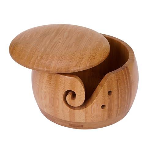 Cuenco Para Tejer Artesanal: Soporte Para De Madera Hecho A Mano, Cuenco De Ganchillo Con Guía De | Cesta Decorativa De Lana Para Accesorios De Tejer, Almacenamiento Práctico Para Su